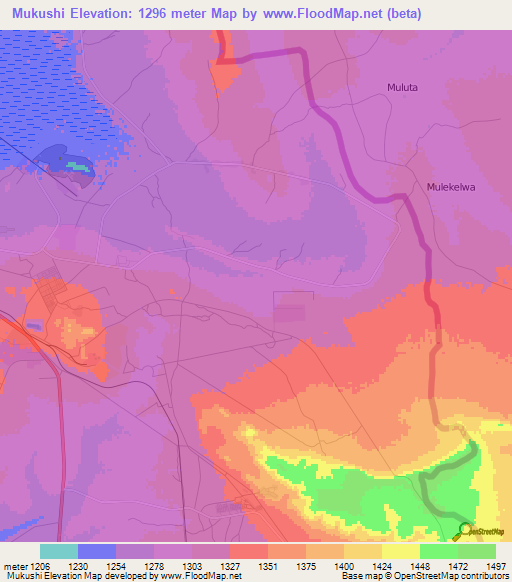 Mukushi,Zambia Elevation Map