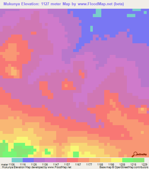 Mukunya,Zambia Elevation Map