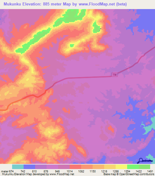 Mukunku,Zambia Elevation Map