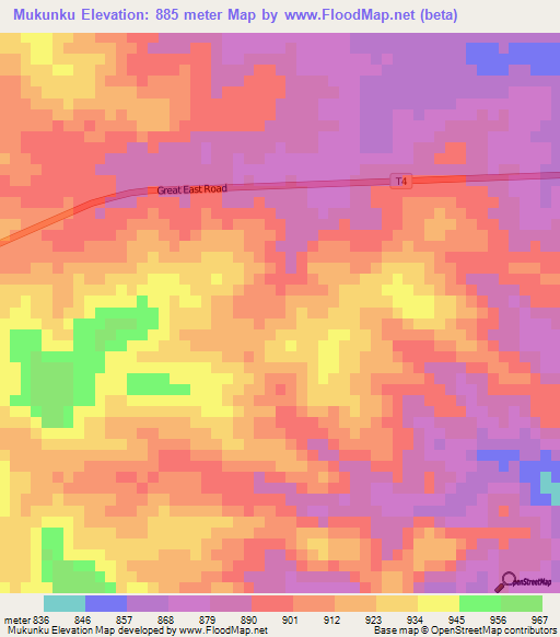 Mukunku,Zambia Elevation Map