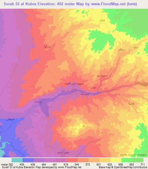 Surah Di al Kubra,Iraq Elevation Map