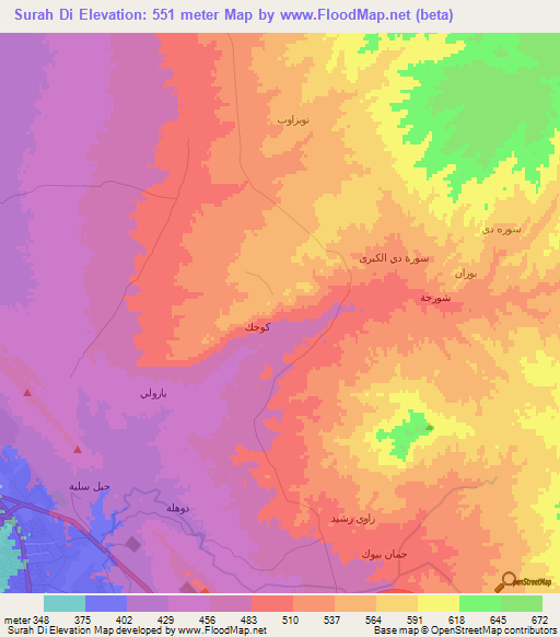 Surah Di,Iraq Elevation Map