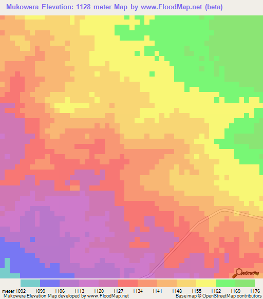 Mukowera,Zambia Elevation Map