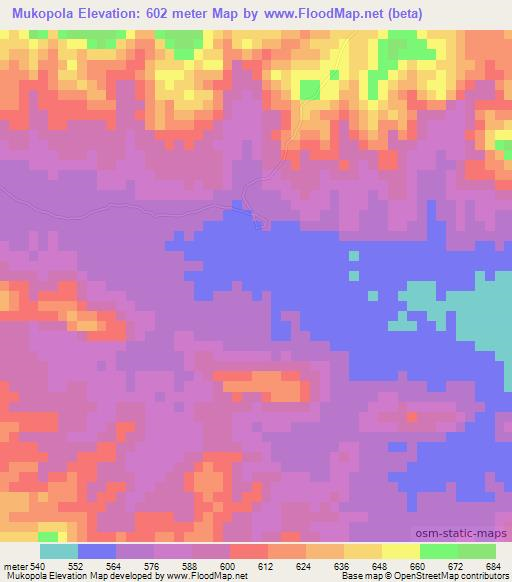 Mukopola,Zambia Elevation Map