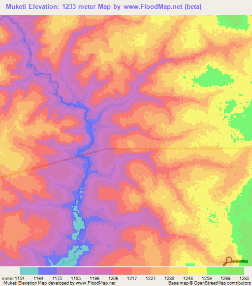 Muketi,Zambia Elevation Map