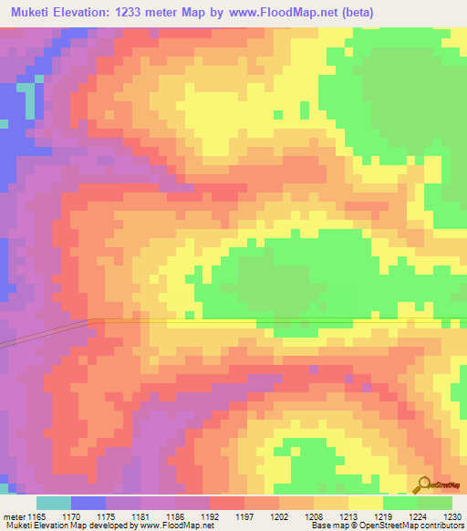 Muketi,Zambia Elevation Map