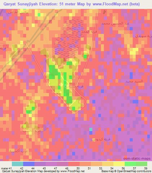 Qaryat Sunayjiyah,Iraq Elevation Map