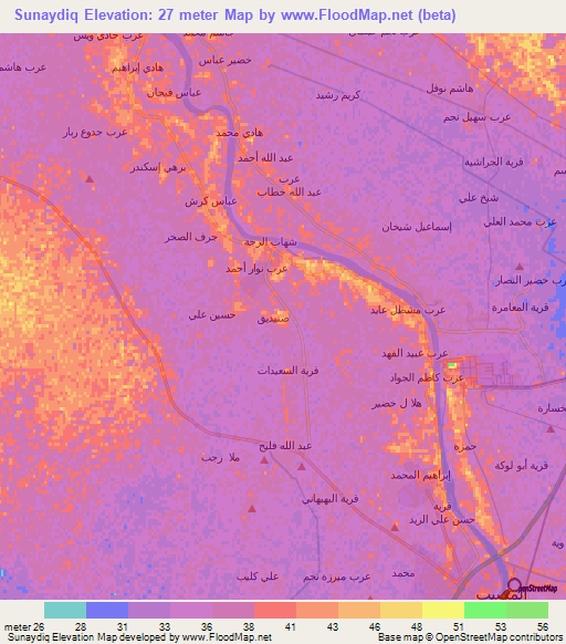 Sunaydiq,Iraq Elevation Map