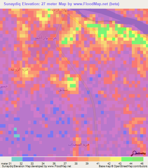 Sunaydiq,Iraq Elevation Map