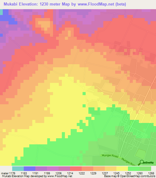 Mukabi,Zambia Elevation Map