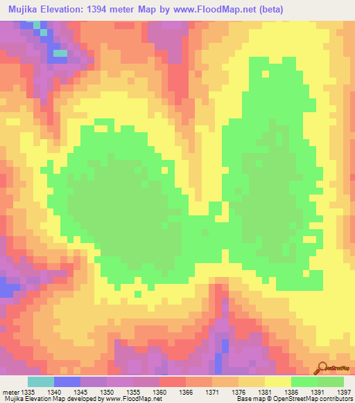 Mujika,Zambia Elevation Map