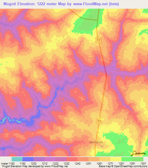 Mugoti,Zambia Elevation Map