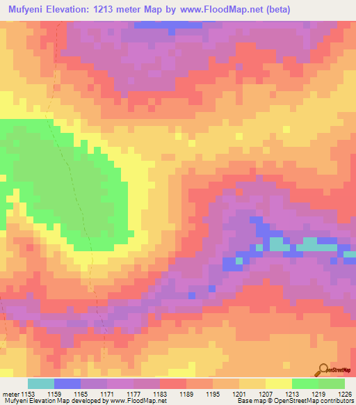 Mufyeni,Zambia Elevation Map