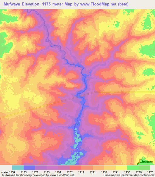 Mufwaya,Zambia Elevation Map