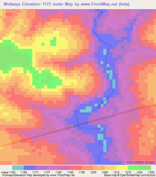 Mufwaya,Zambia Elevation Map