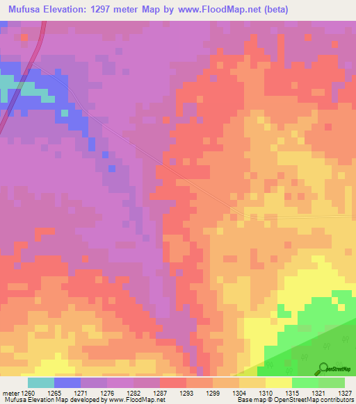 Mufusa,Zambia Elevation Map