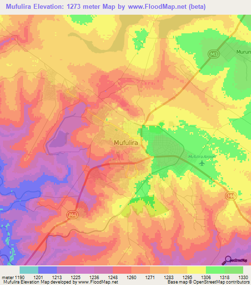 Elevation of Mufulira,Zambia Elevation Map, Topography, Contour