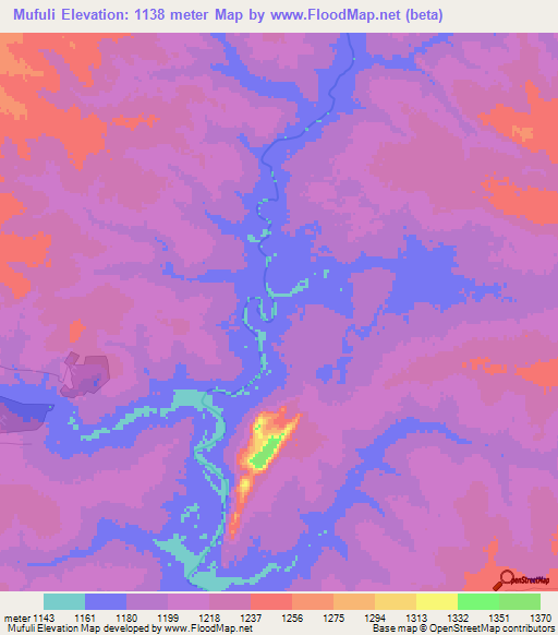 Mufuli,Zambia Elevation Map