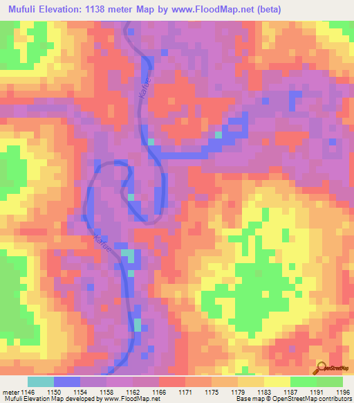 Mufuli,Zambia Elevation Map