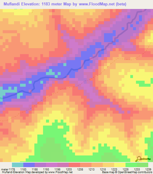 Muflandi,Zambia Elevation Map