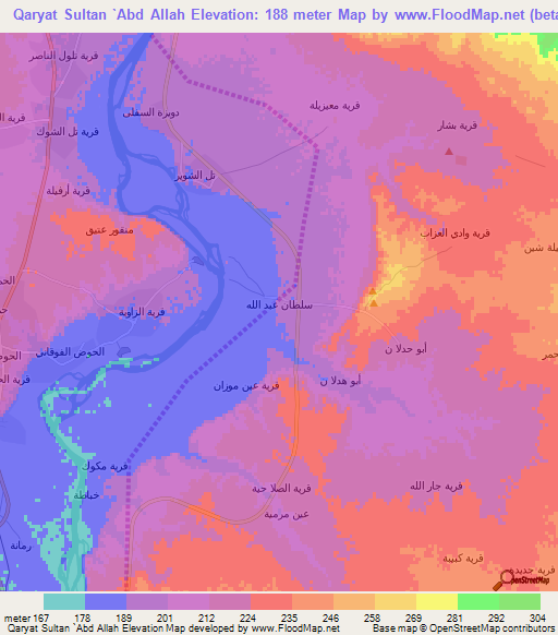 Qaryat Sultan `Abd Allah,Iraq Elevation Map