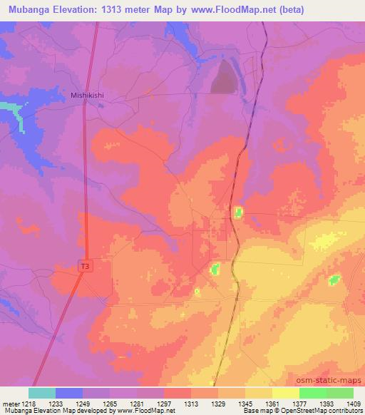 Mubanga,Zambia Elevation Map