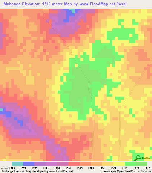 Mubanga,Zambia Elevation Map