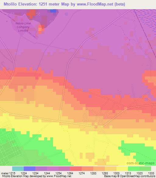 Mtolilo,Zambia Elevation Map