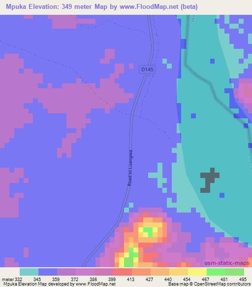 Mpuka,Zambia Elevation Map