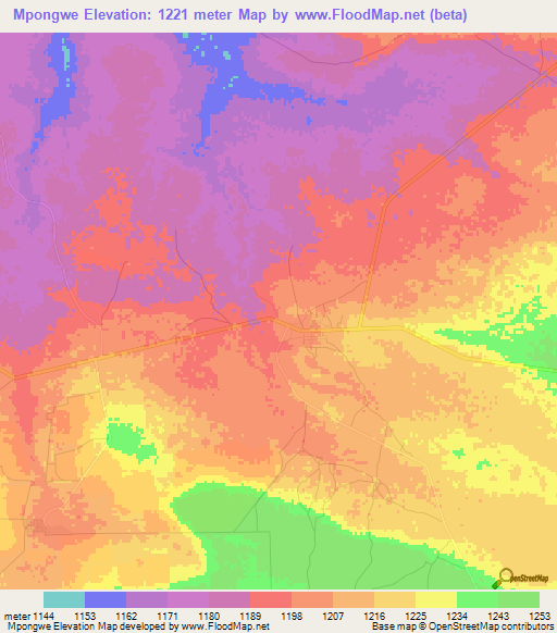 Mpongwe,Zambia Elevation Map