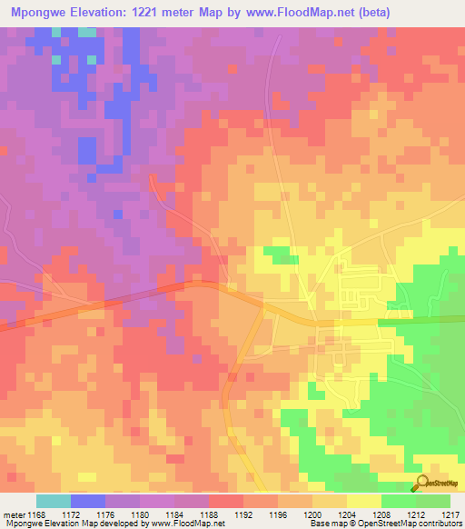 Mpongwe,Zambia Elevation Map