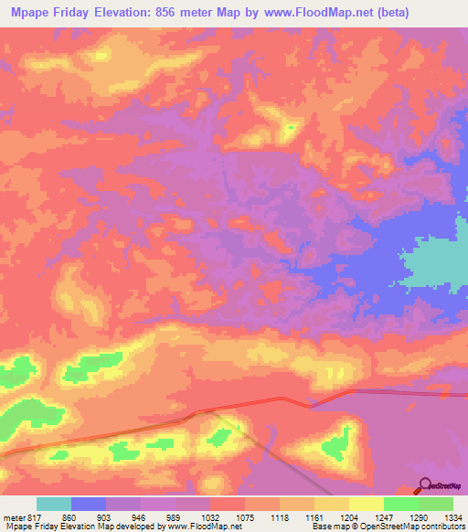 Mpape Friday,Zambia Elevation Map