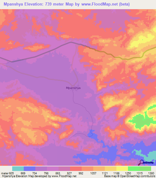 Mpanshya,Zambia Elevation Map