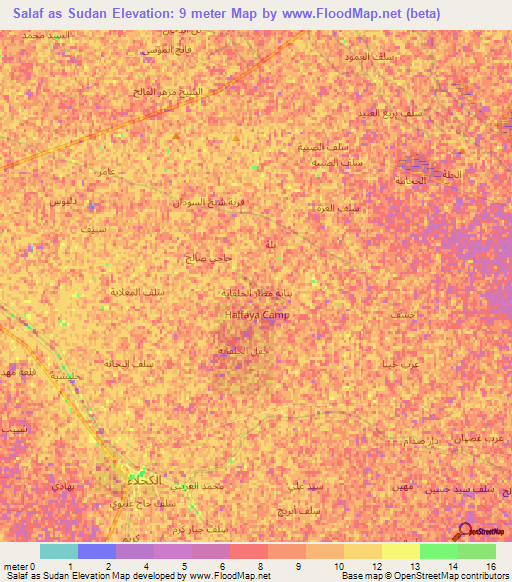 Salaf as Sudan,Iraq Elevation Map