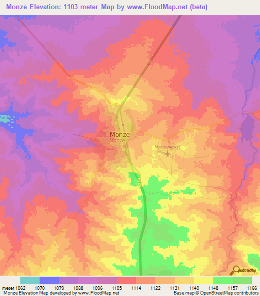 Monze,Zambia Elevation Map