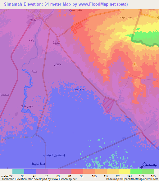 Simamah,Iraq Elevation Map