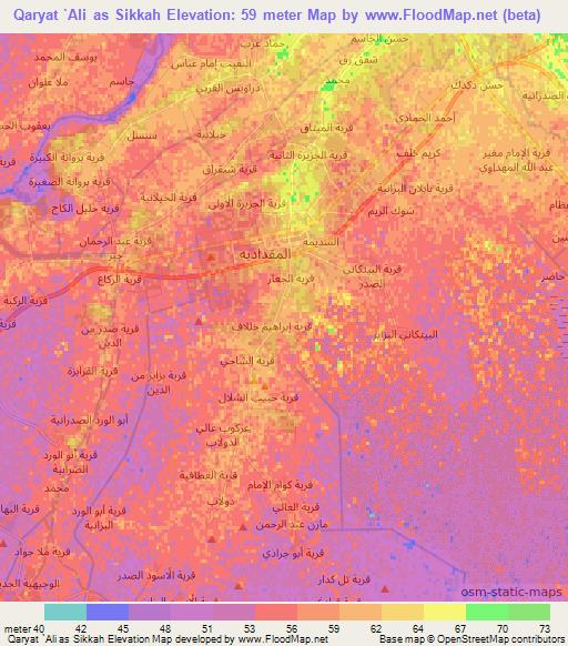 Qaryat `Ali as Sikkah,Iraq Elevation Map
