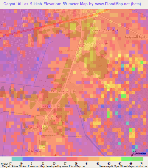 Qaryat `Ali as Sikkah,Iraq Elevation Map