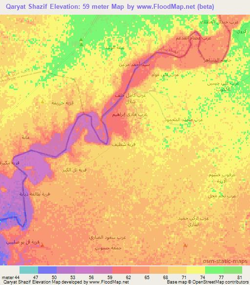 Qaryat Shazif,Iraq Elevation Map