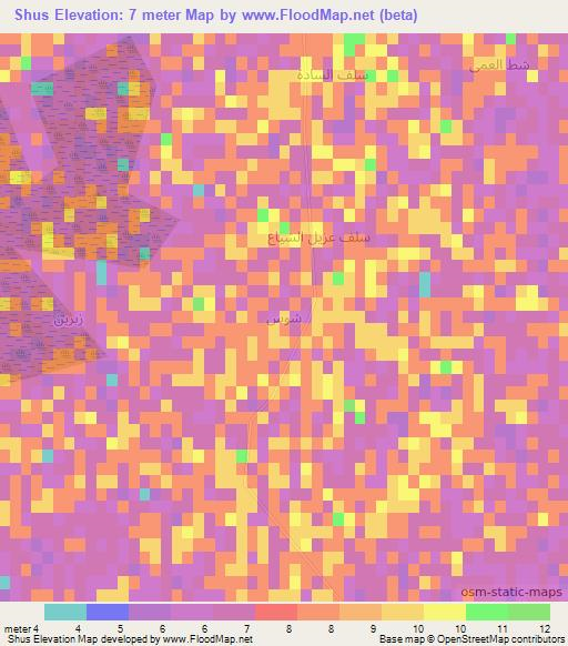 Shus,Iraq Elevation Map