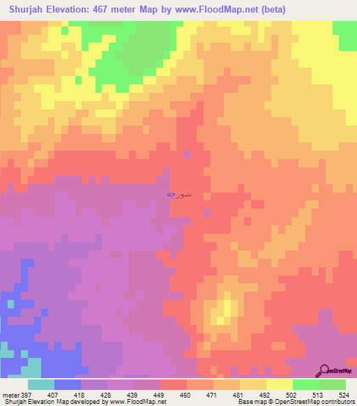 Shurjah,Iraq Elevation Map