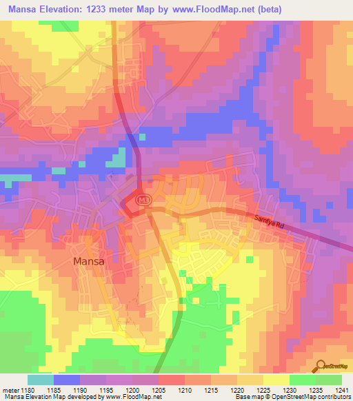 Mansa,Zambia Elevation Map