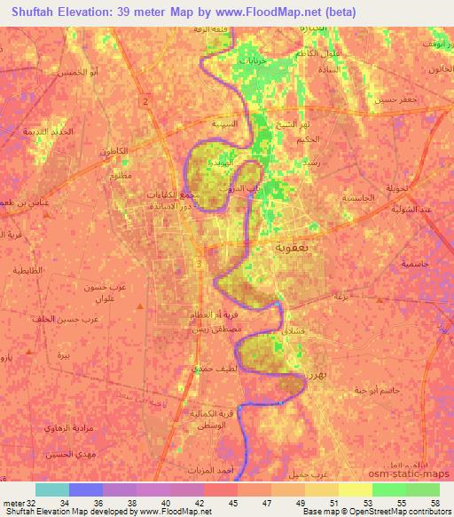 Shuftah,Iraq Elevation Map