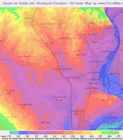 Qaryat as Sadah ash Shuwayrat,Iraq Elevation Map