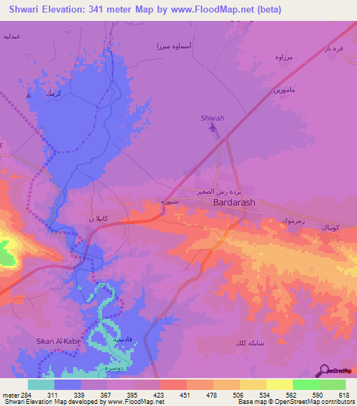 Shwari,Iraq Elevation Map