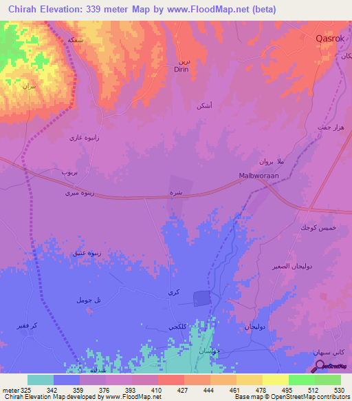 Chirah,Iraq Elevation Map