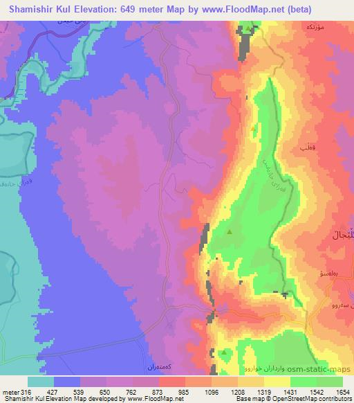 Shamishir Kul,Iraq Elevation Map