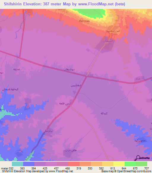 Shifshirin,Iraq Elevation Map