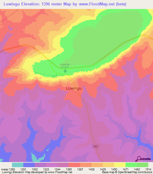 Luwingu,Zambia Elevation Map