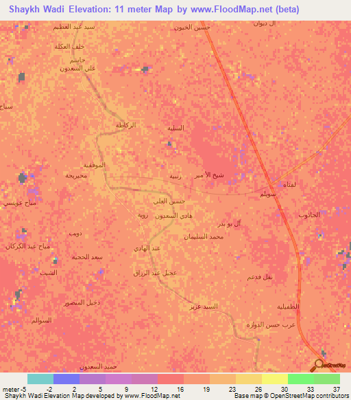 Shaykh Wadi,Iraq Elevation Map